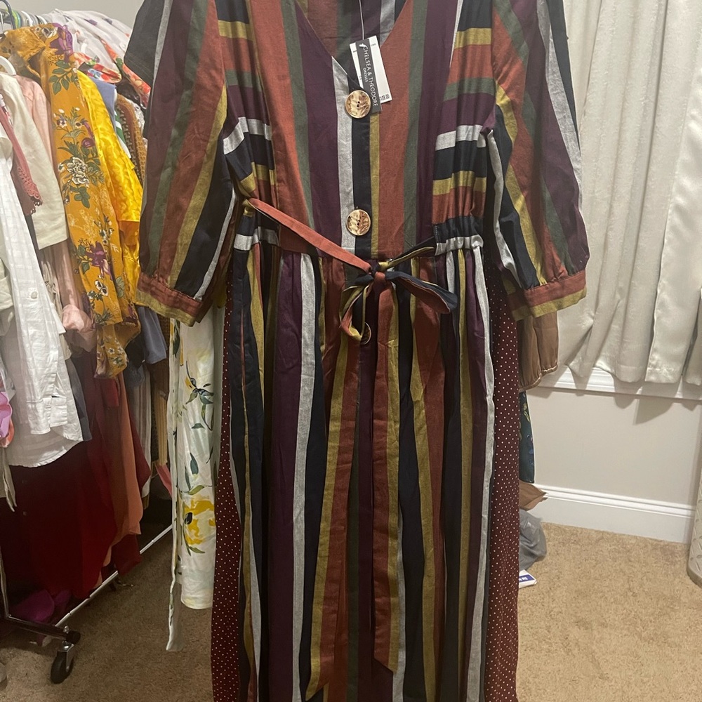 Multiple striped. Gold buttons. Dress. - Picture 5 of 6